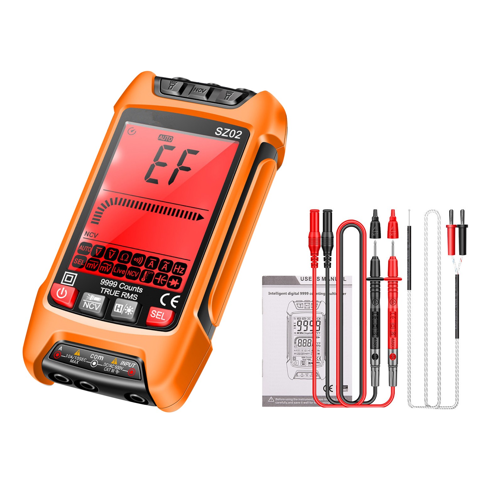 Digital Multimeter 9999 Counts True RMS Auto Electrical Capacitance Meter Tool.