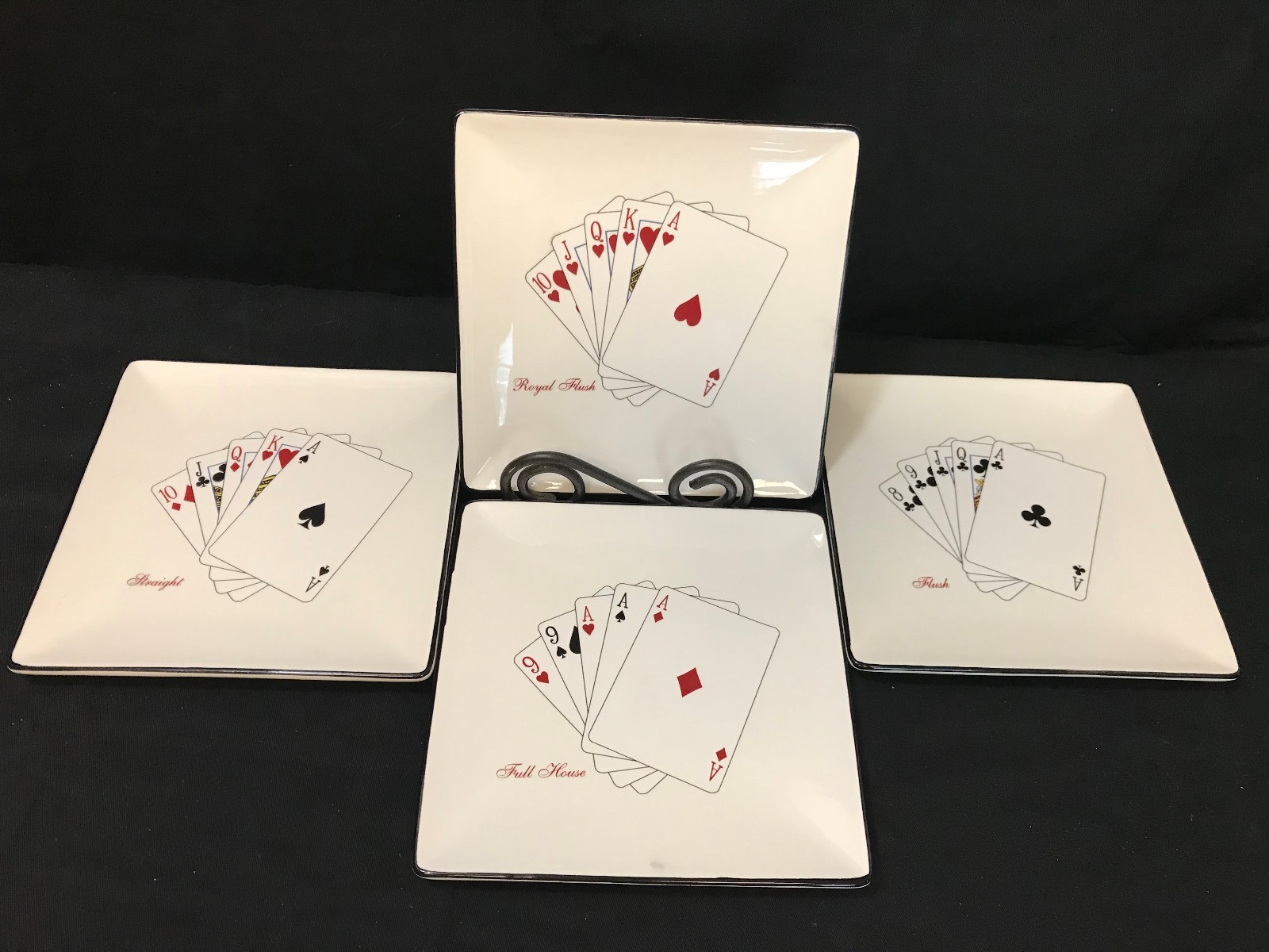 Set of 4 Designs ~ American Atelier "CASINO ROYALE"  Square Plates ~ 7 1/2"