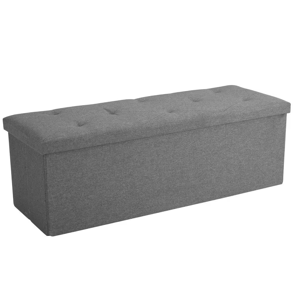 Ottoman Bench, Storage Chest, Linen Fabric Foot Rest Stool, 158L Storage Footsto