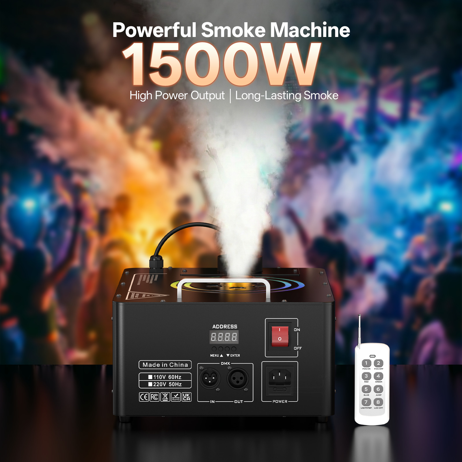 1500W LED RGB Smoke Fog Machine w/Wireless Remote DJ Party Stage Fogger Smoker