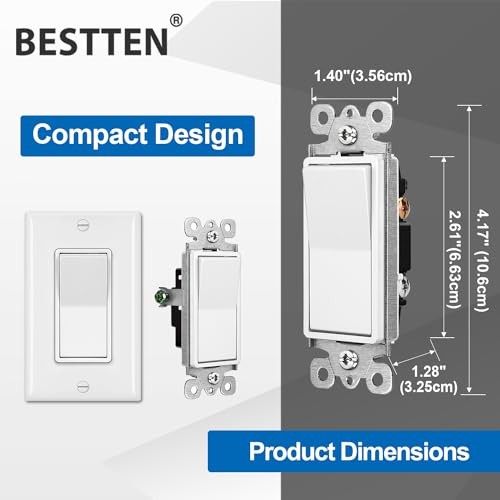 Pack Decorator Light Switch with Wallplate, 15A 120/277V, Single Pole 10 white