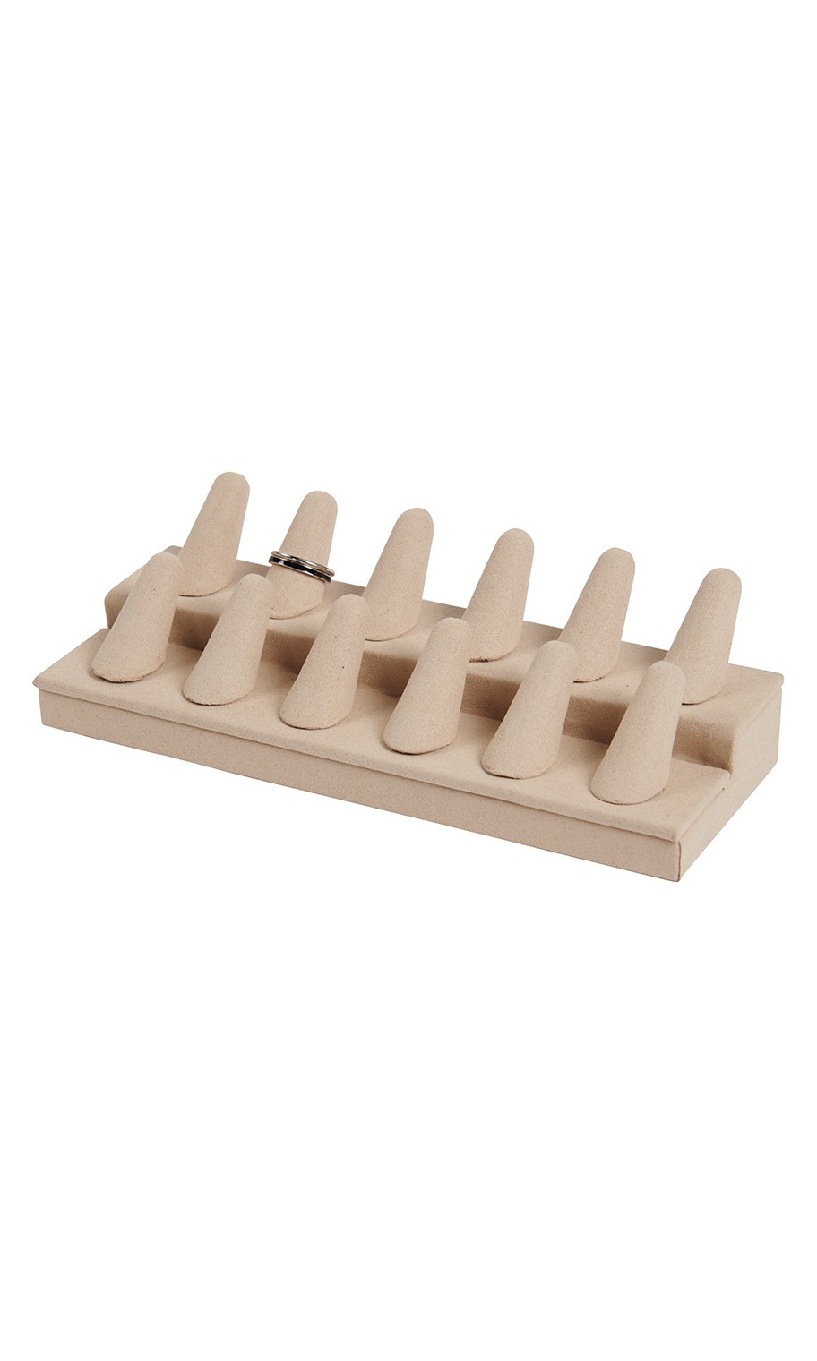 SSWBasics 12-Finger Khaki Faux Suede Ring Display