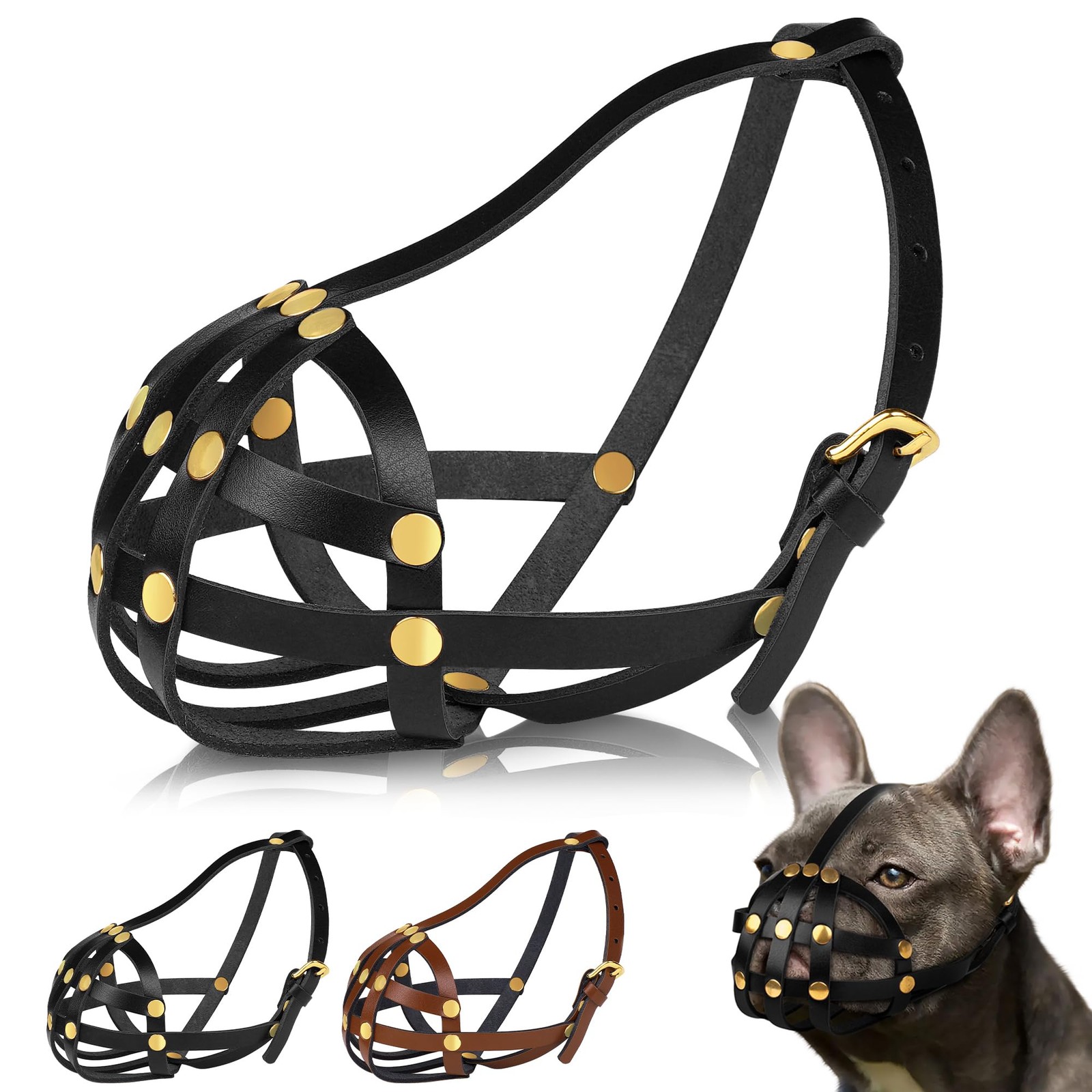 French Bulldog Dog Muzzle for Short Snout Dog - Leather Breathable Secure Bas...