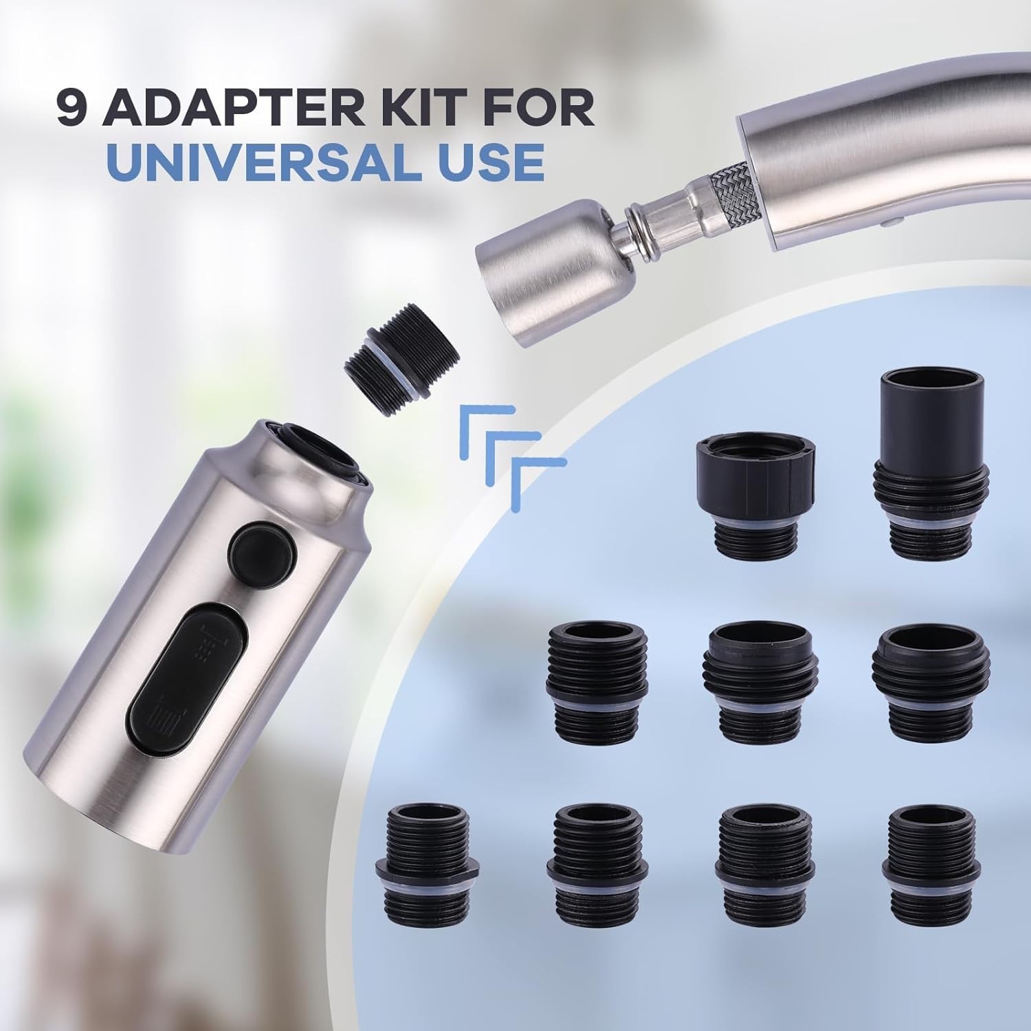 Pull Down Faucet Sprayer Head Replacement, Brushed Nickel 3 Function Pull Out