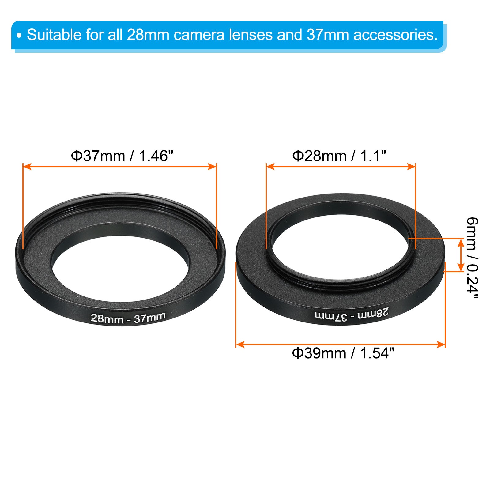 28mm-37mm Metal Step Up Ring Camera Lens Filter Adapter Ring Aluminum Filter