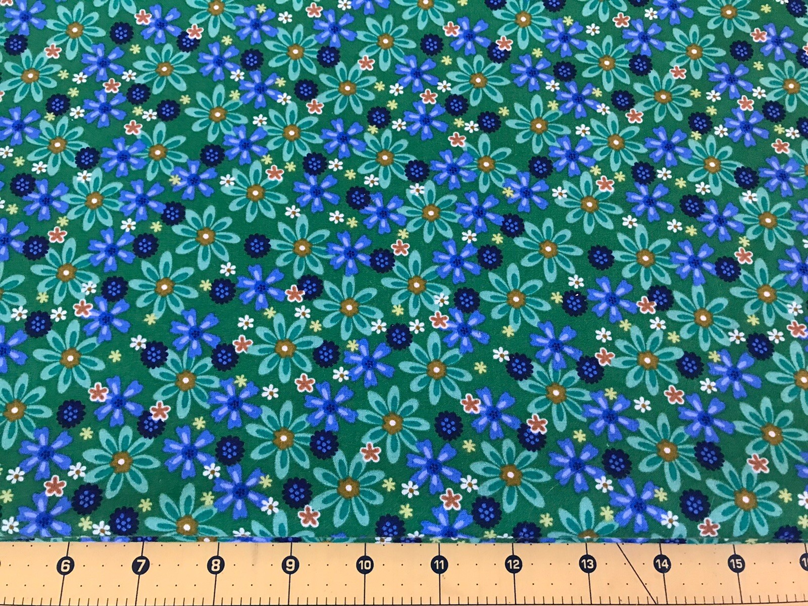 Floral on Green 100% cotton fabric sold by the yard #1275