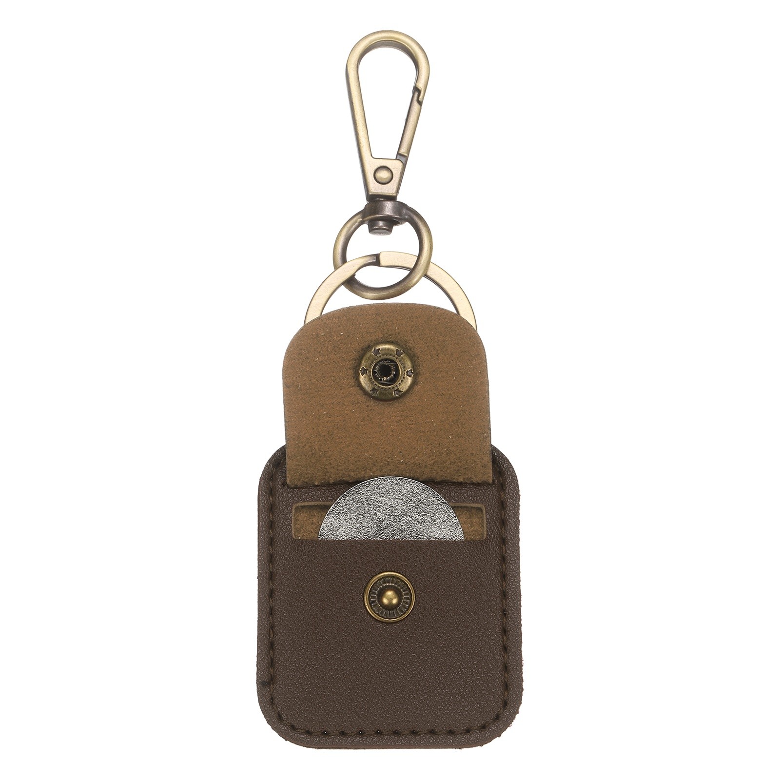 Quarter Leather Keychain PU Leather Key Ring Coin Case Mud Color