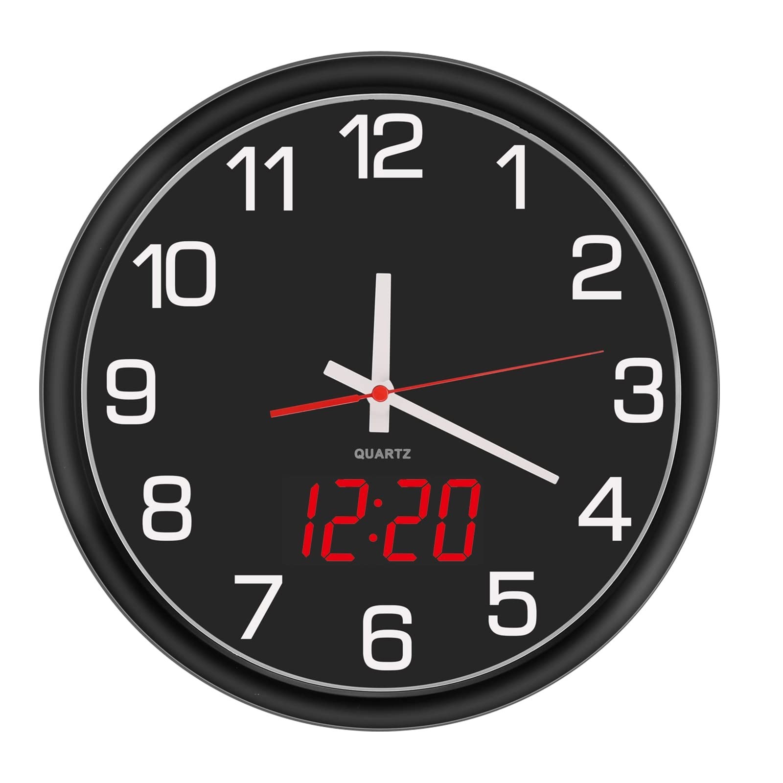 Night Light Wall Clock Battery Operated with LED Display, 12 Inch Silent Non-...