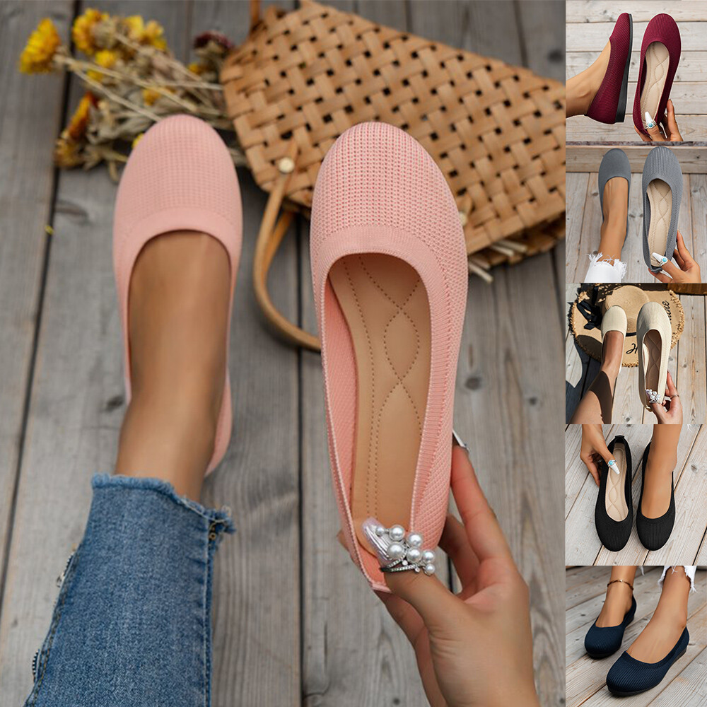 Women's Ballet Flat Dressy Casual Knit Shoes Slip On Round Toe Women Mesh Flats