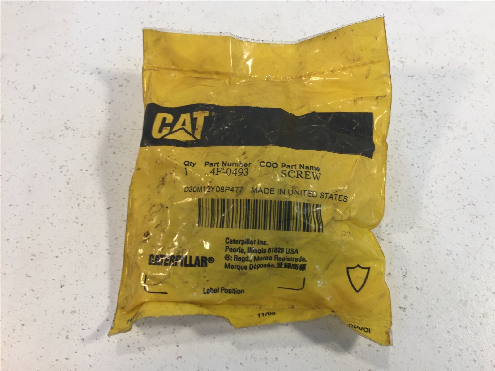 (1) Genuine Caterpillar 4F-0493 Screw 4F0493