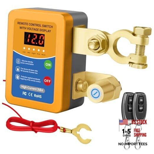 Remote Battery Disconnect Switch 12V, 240A Kill Switch for Car with Led Yellow