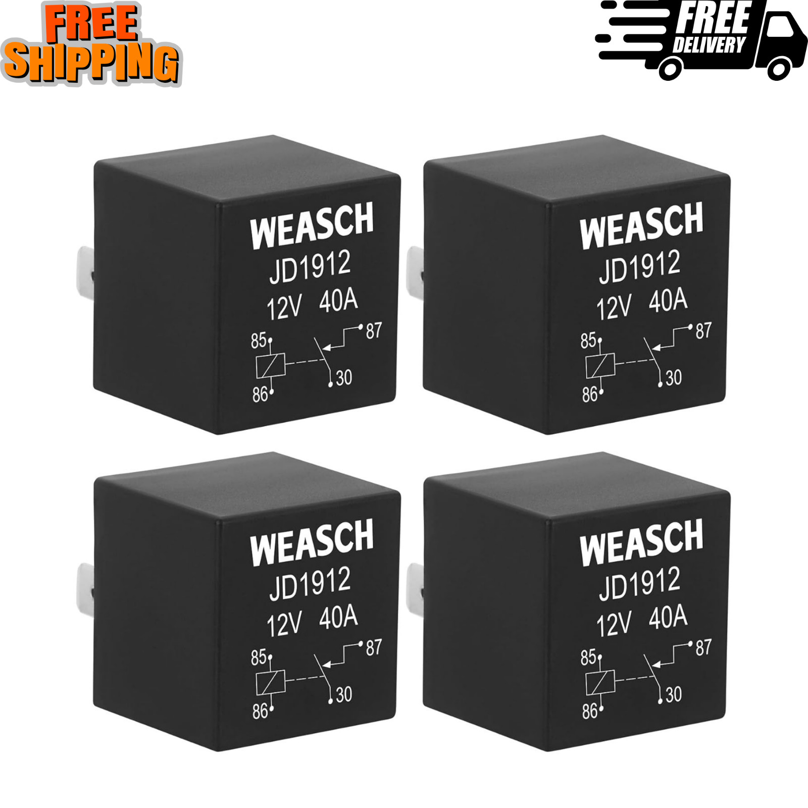 4 Pack JD1912 Car Relay, 12V 40A, 4 Pin SPST, Automotive Switches and Starters,