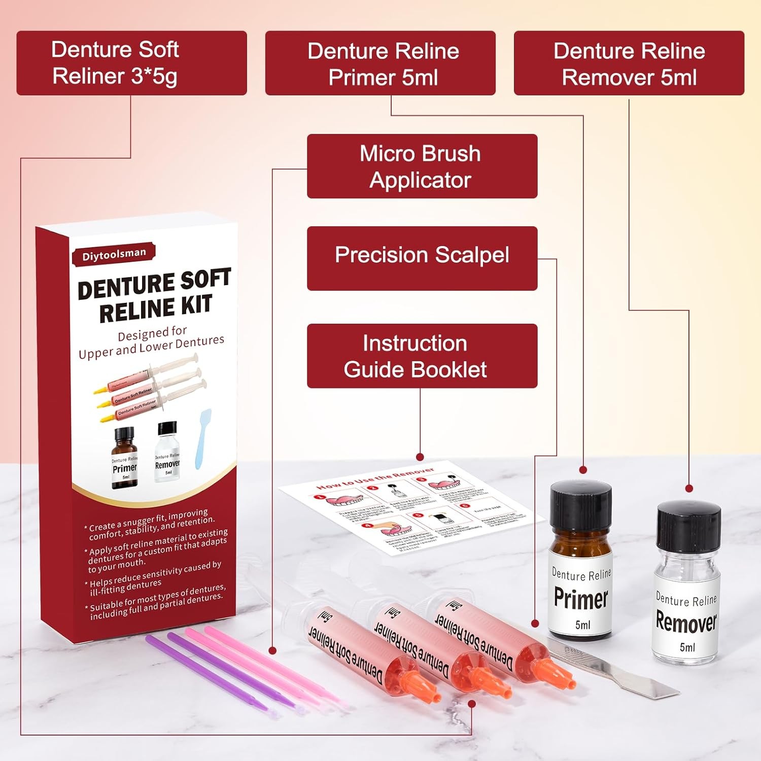 Soft Reline Kit for Upper & Lower Dentures - Fix Loose Fitting Issues