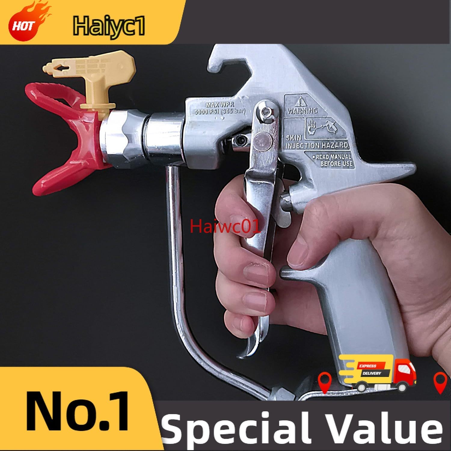 241705 Aftermarket Airless spray Gun With Tip 517 4-Finger Silver HD Texture NEW