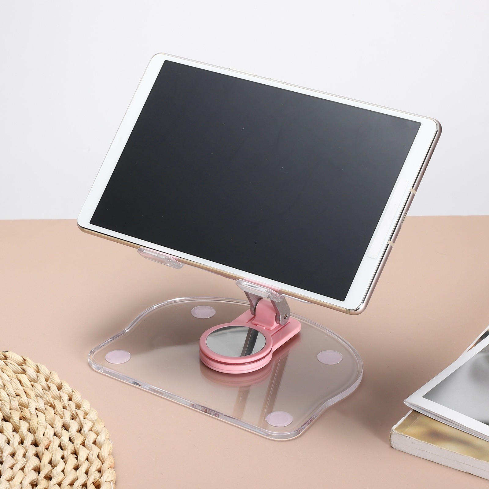 Acrylic Tablet Stand, Acrylic Tablet Holder Adjustable Foldable, Pink