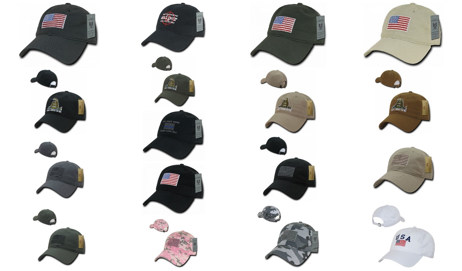 USA American Flag United We Stand Gadsden Baseball Caps Hats Washed Cotton Polo