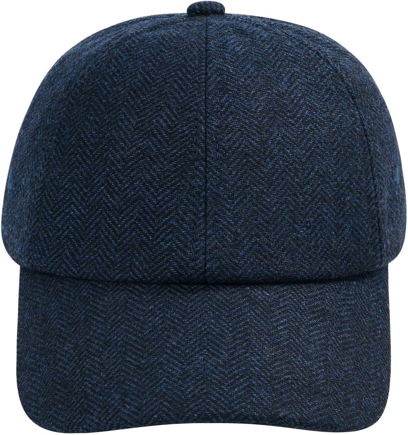 Wool Baseball Cap for Men Adjustable Unstructured One Size, Herringbone Navy