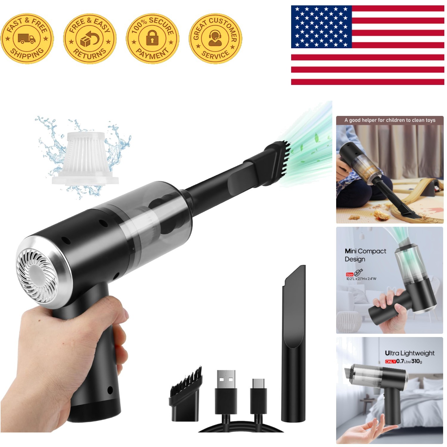 Compact High-Power Vacuum Cleaner with 25 Min Runtime - Ideal for Tight Spaces