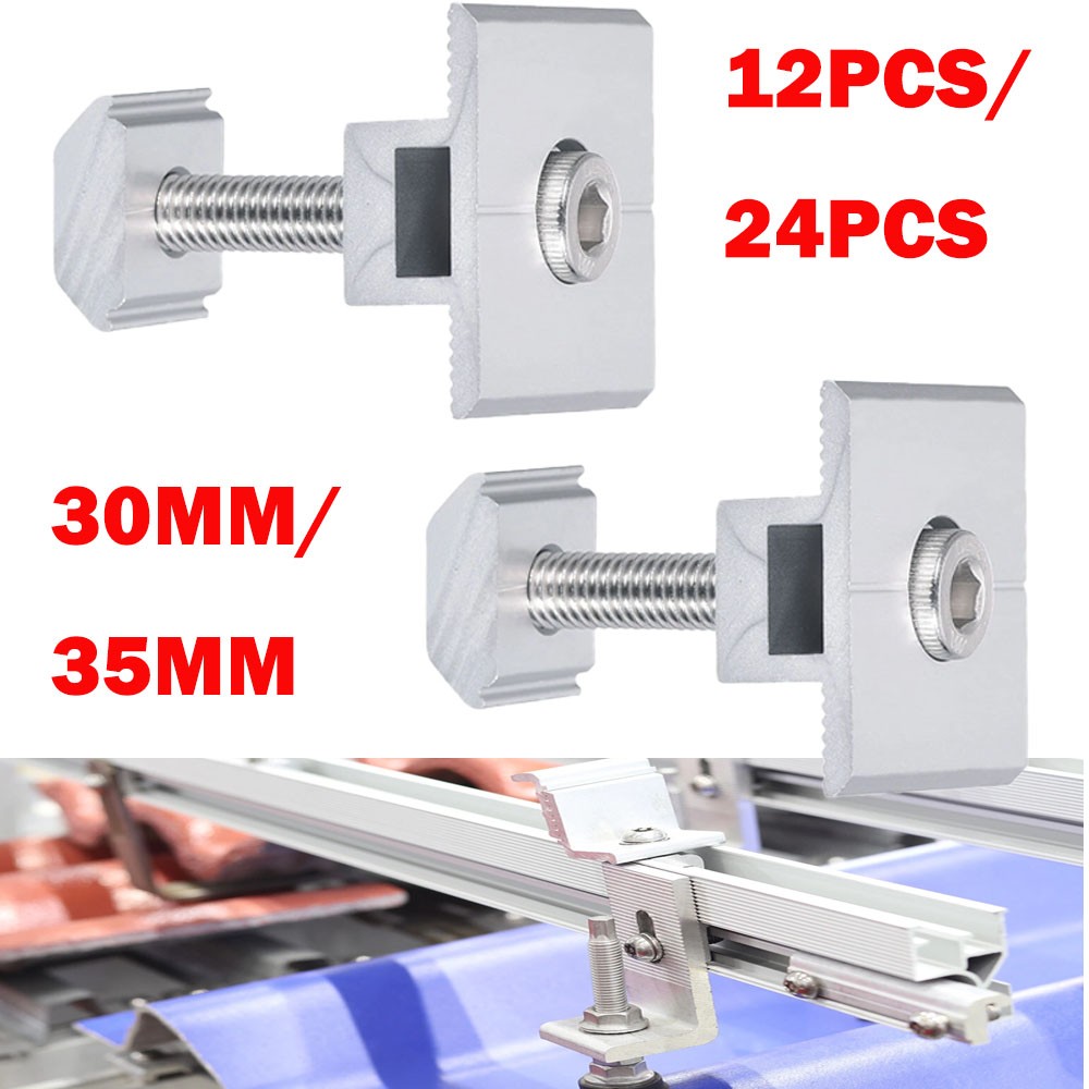 12/24Pc 30/35mm Solar Panel Middle Clamp Aluminium Solar Panel Mount Mid Clips