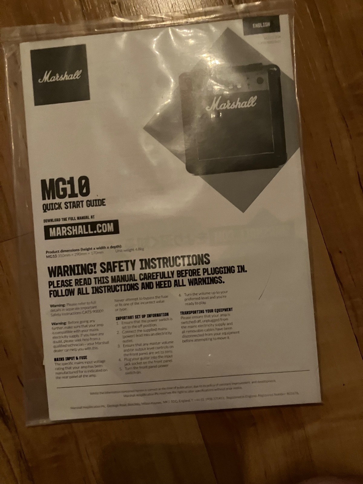 Marshall MG10 Quick Start Guide Manual