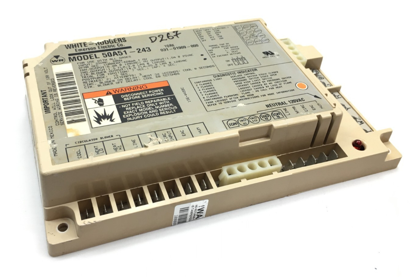 White Rodgers 50A51-243 Furnace Ignition Control Module YORK 031-01909-000 D267