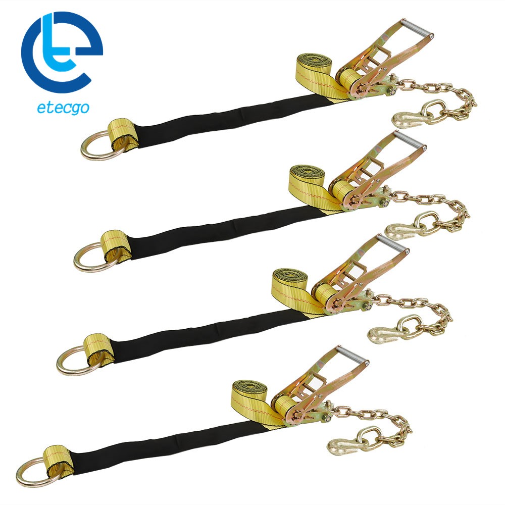 4 Pack Car Tie Down with Chain Anchors Lasso Style Yellow 3,300 Pound