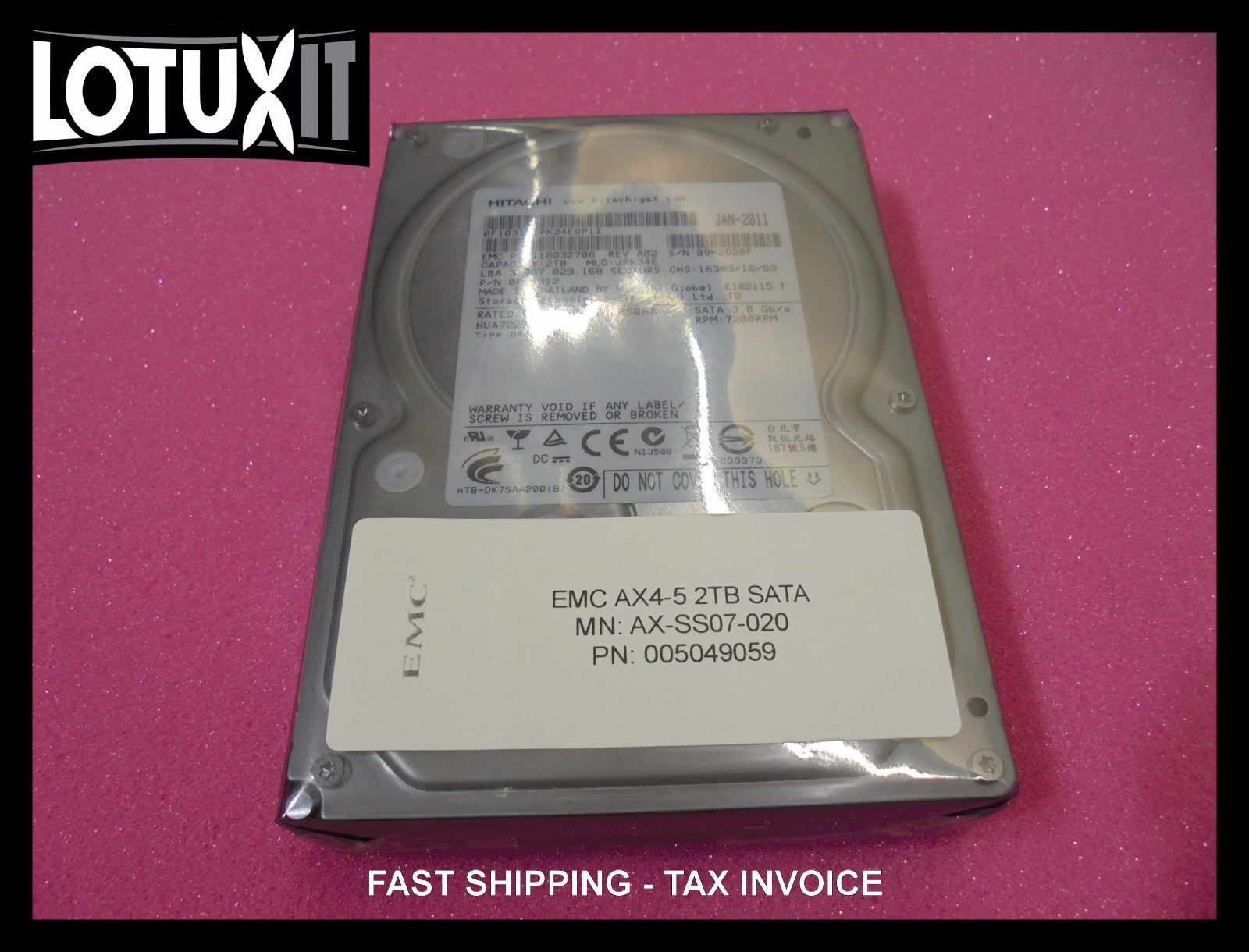 EMC AX-SS07-020 2TB 7.2K 2000GB Disk AX4-5F AX4-5i 005049059 Disk Only
