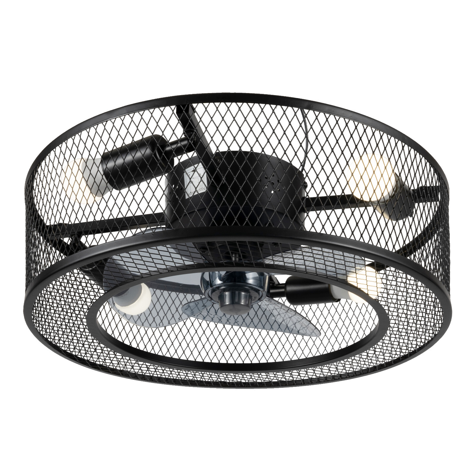 Modern LED Ceiling Fan Light Semi Flush Mount Caged Fan Lamp with Remote Control