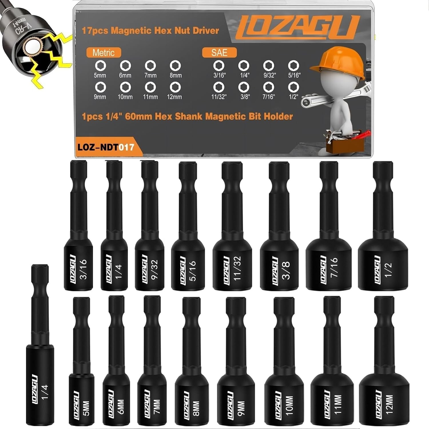 17PCS Magnetic Nut Driver Set | SAE and Metric | Premium Impact Power Hex Nut