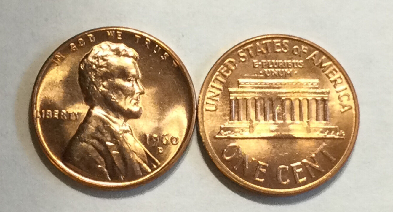 1960-D SMALL DATE CENT,GEM BRILLIANT UNCIRCULATED,FROM ORIGINAL ROLL