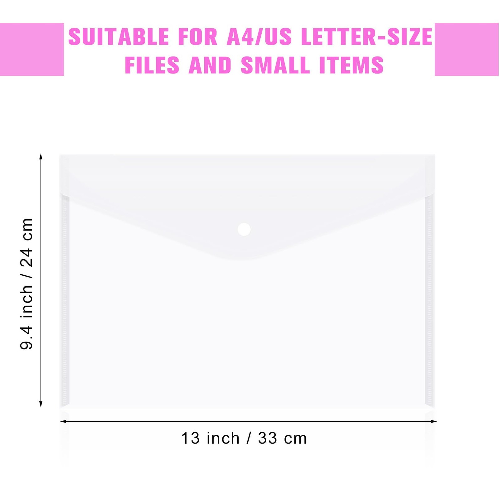 12pcs Plastic Filing Envelopes with Snap Button Closure ，Clear Document White
