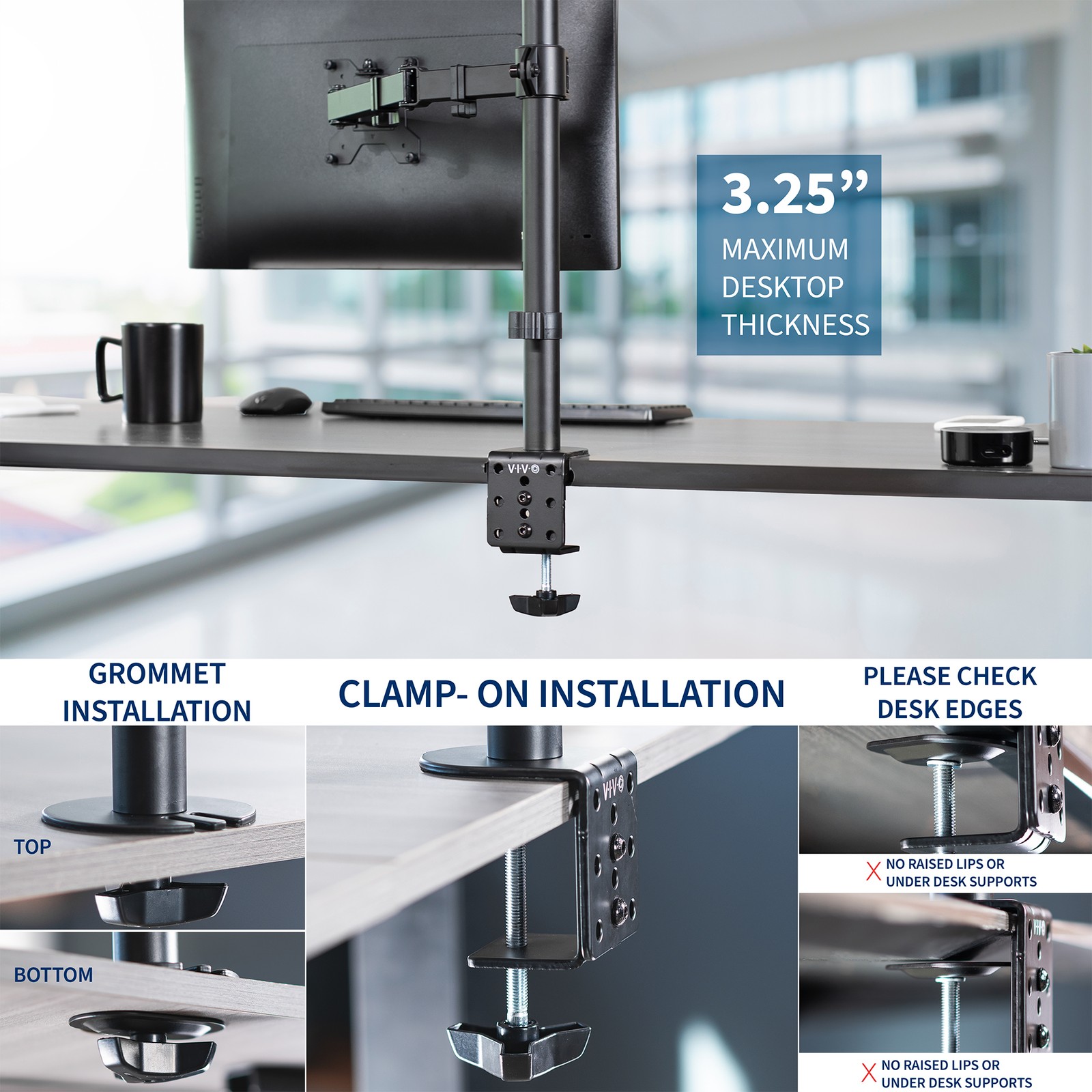 VIVO Single Monitor Desk Mount Stand Fully Adjustable/Tilt for 1 Computer Screen