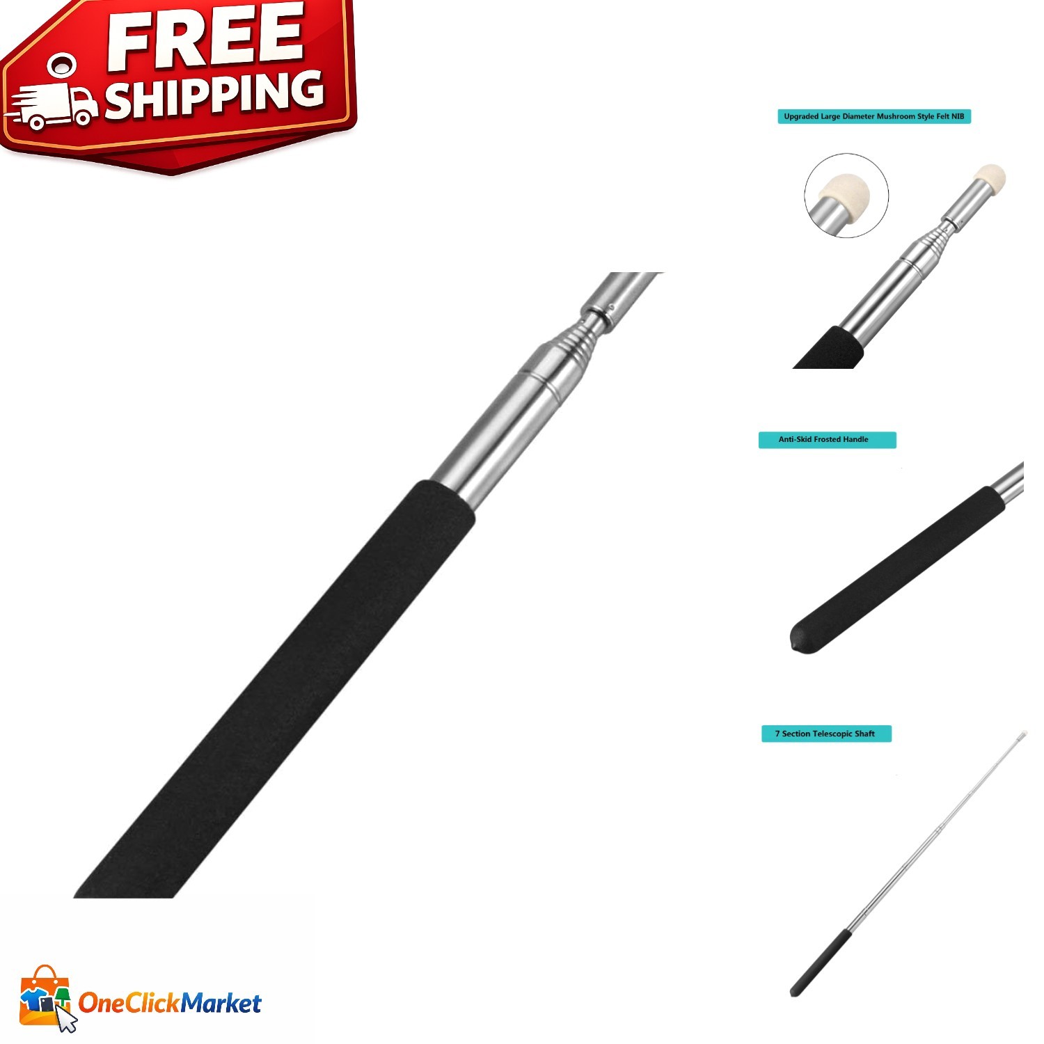 Lightweight 39-Inch Telescopic Pointer with Soft Felt Tip for Easy Teaching