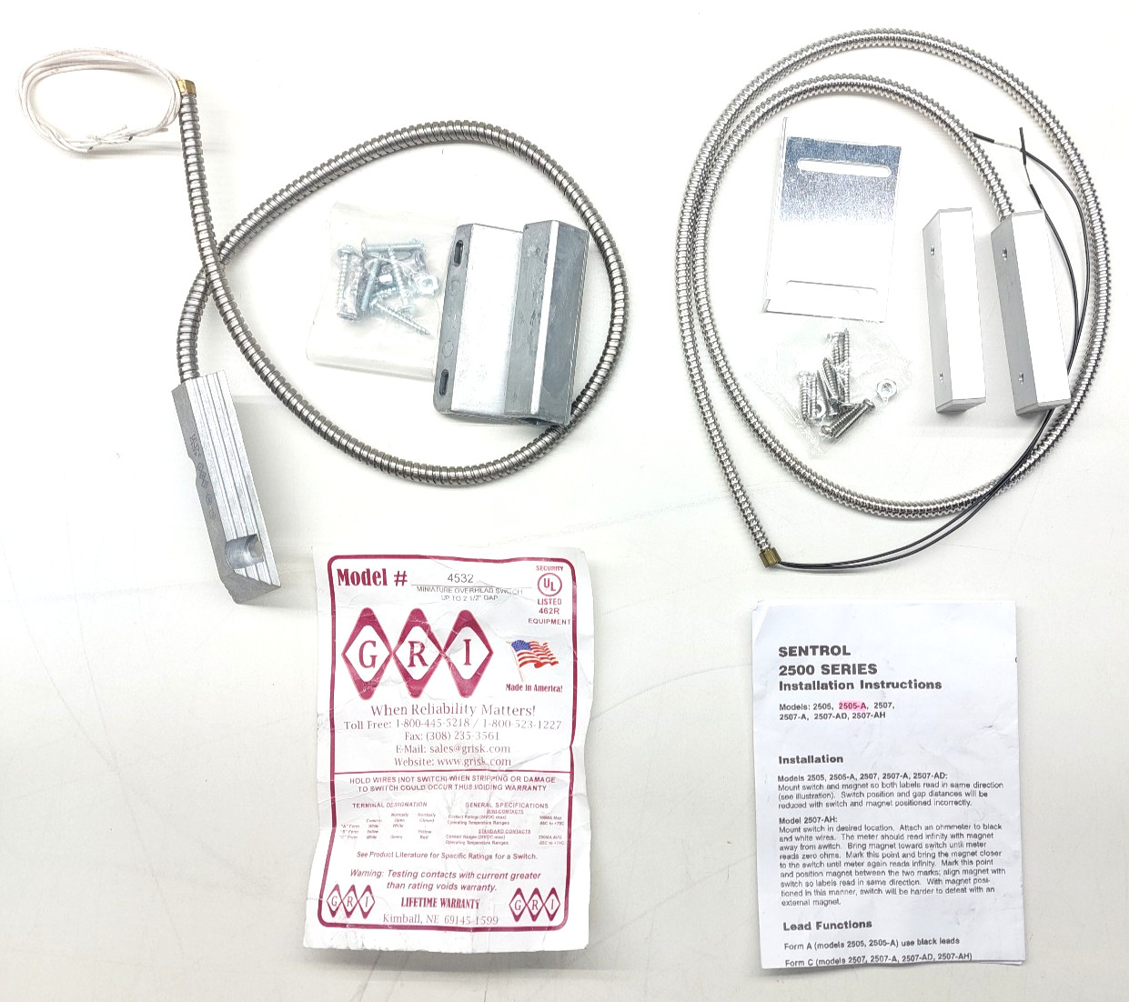 Lot of 2 types Magnetic Door Switches/Sensor Sentrol 2505-A and GRI 4532