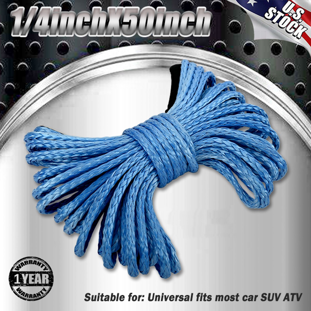 1/4"x50' 10000LBS Synthetic Recovery Cable Winch Rope Line Universal w/ Sheath