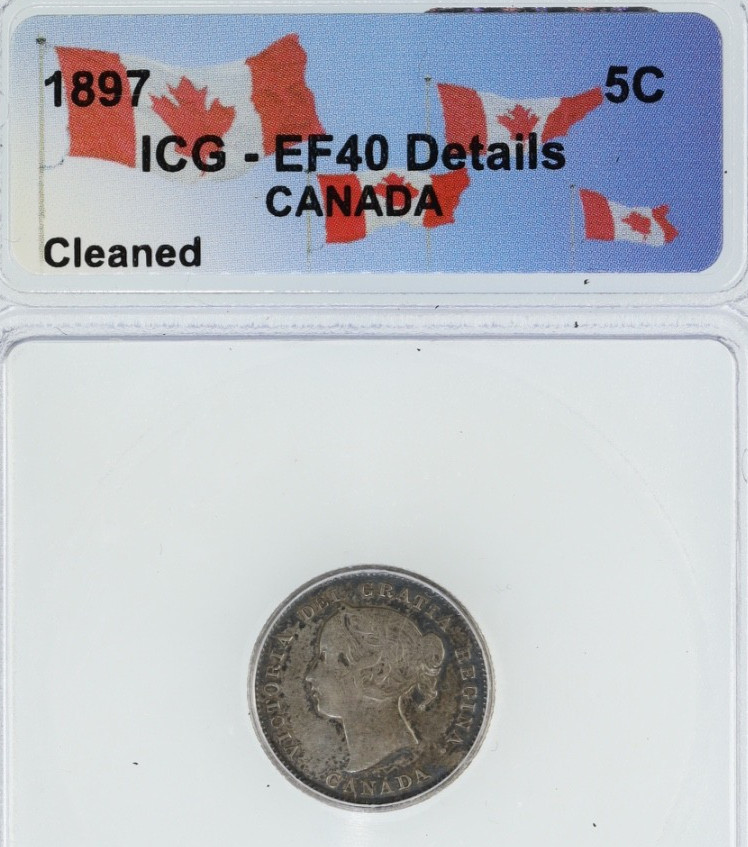 1920-S 5c Silver 5 centsl EF 40 ICG Canada Cleaned