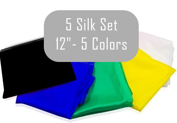 5 SILK HANDKERCHIEFS 12" SQUARE - 100% SILK - 5 COLORS