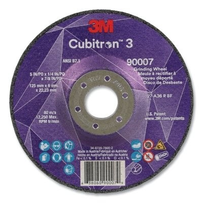 Cubitron™ 3 Depressed Center Grinding Wheel, 5 in dia x 1/4 in Thick x 7/8 in