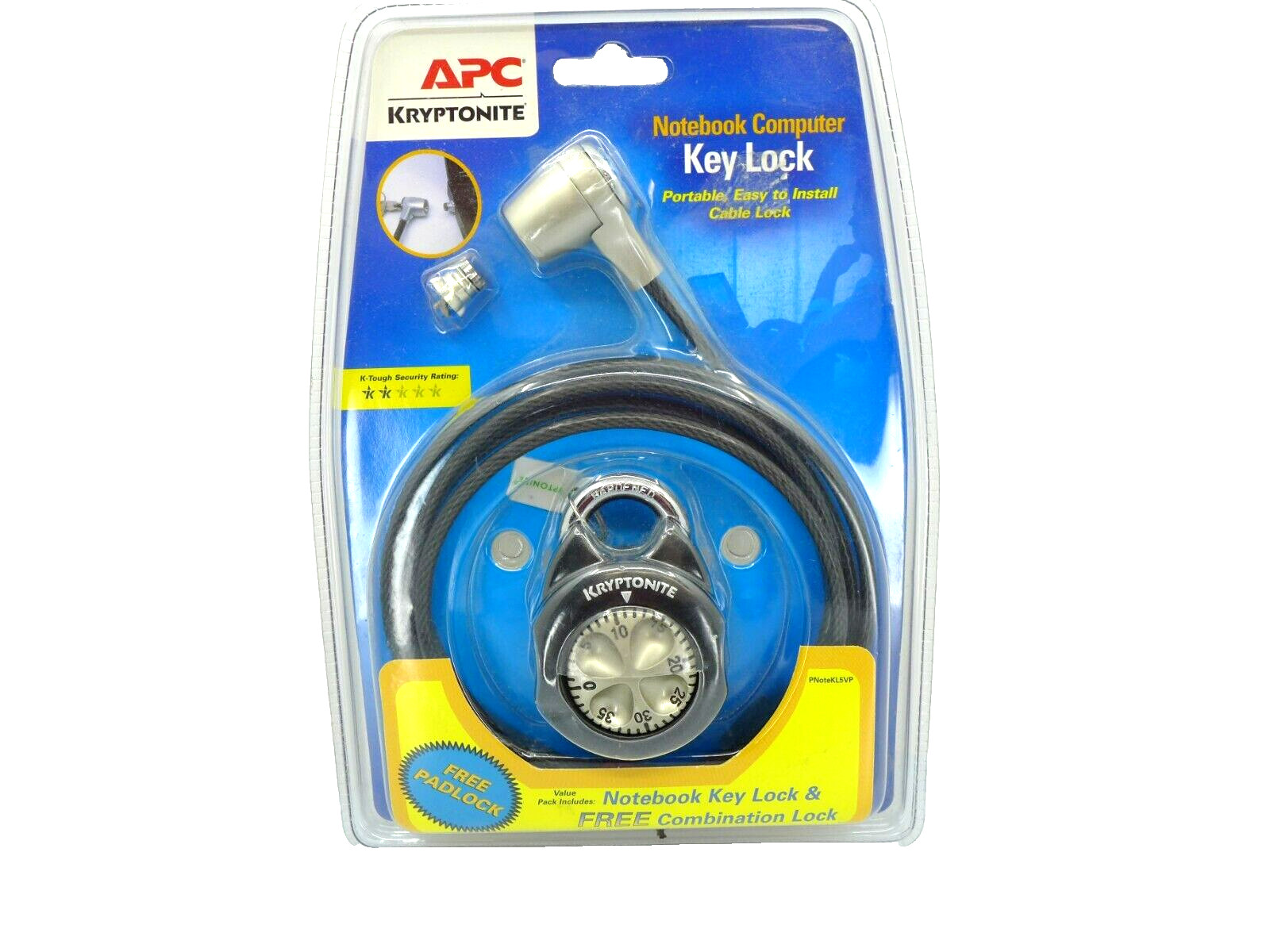APC Kryptonite Black Notebook Computer Key Lock (free combination lock) New