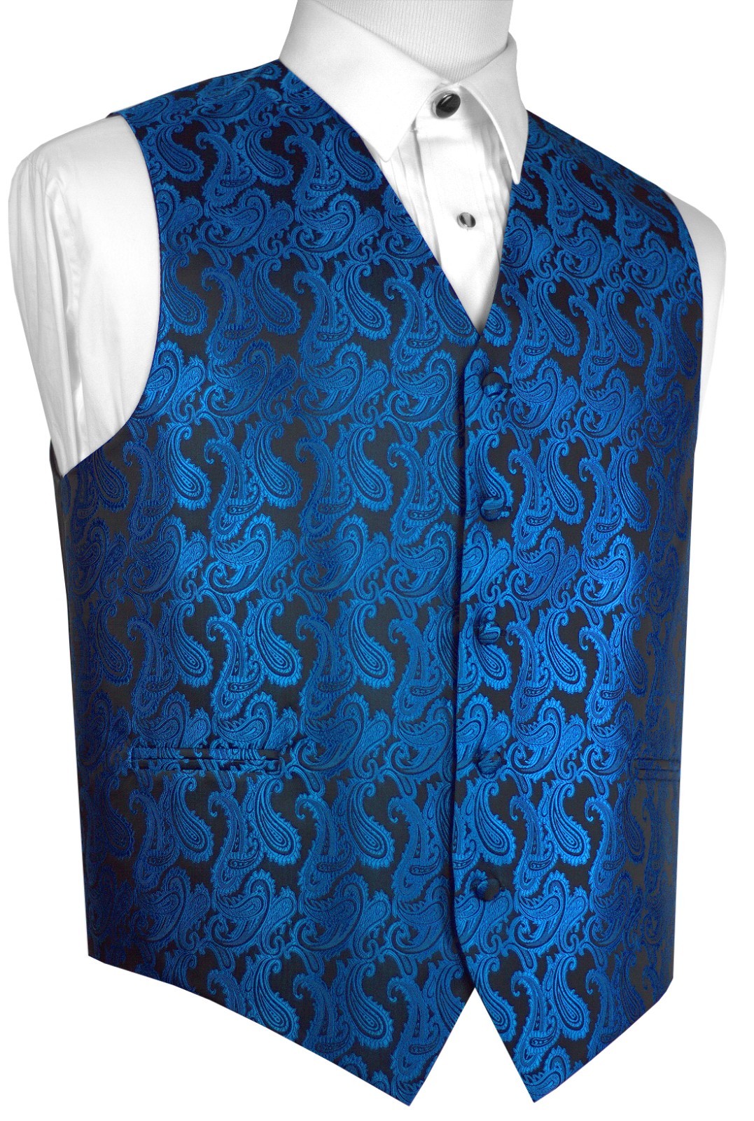 MEN'S ROYAL BLUE PAISLEY FORMAL DRESS TUXEDO VEST.  WEDDING PROM HOMECOMING