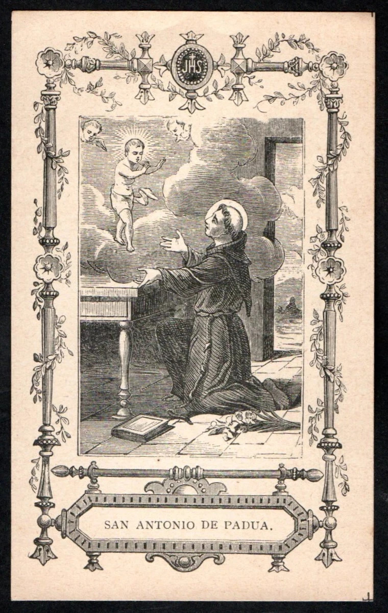 Holy card antique de San Antonio de Padua santino image pieuses estampa