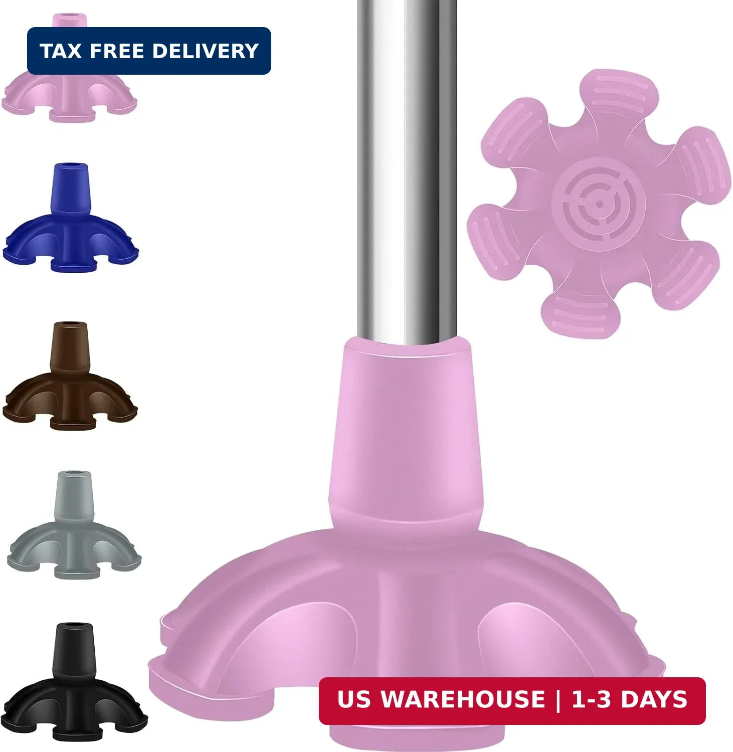 Heavy Duty Rubber Cane Tip - 6 Support Feet, 3/4 inch, Self Standing for Walking