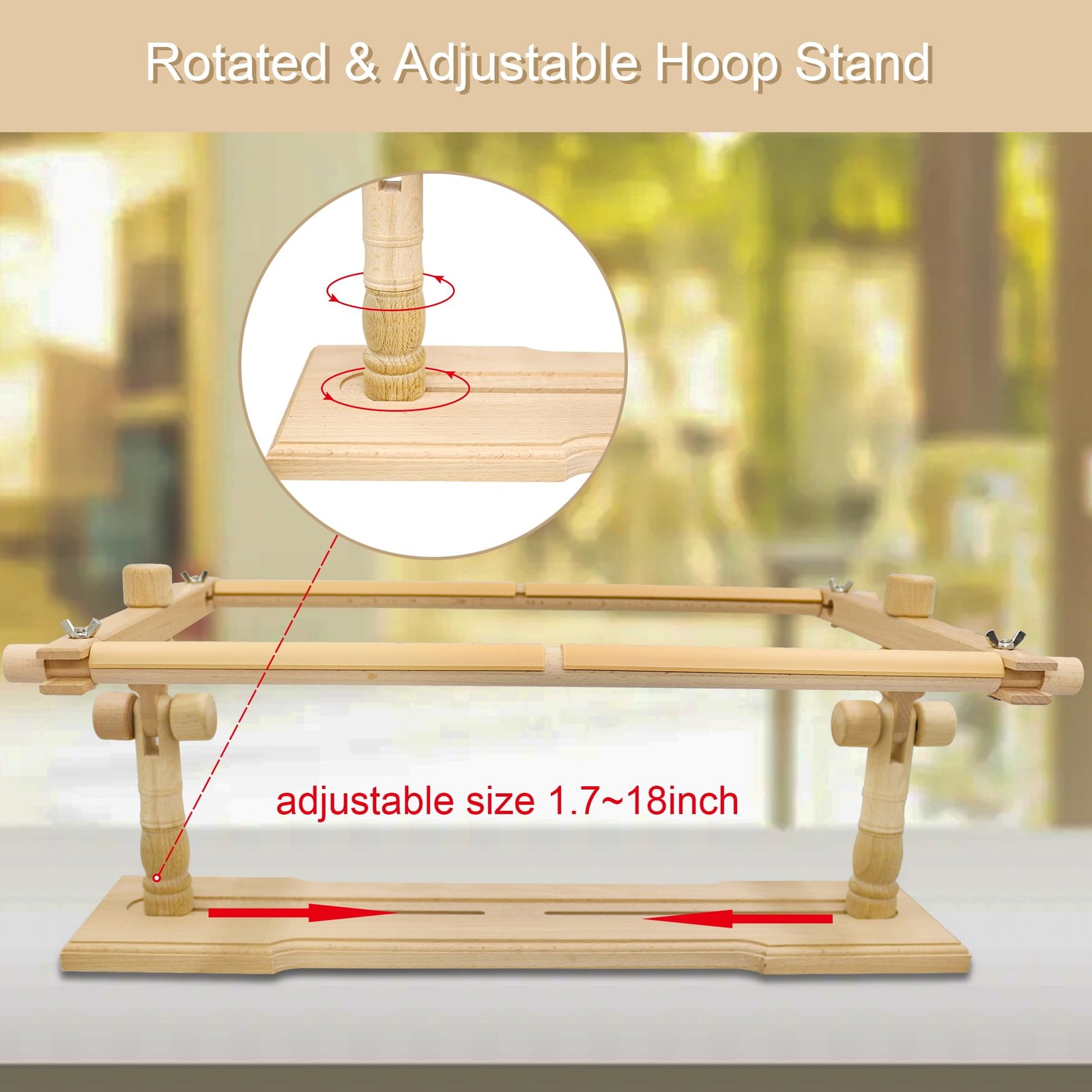 Jasvelly Embroidery Frame Stand - Adjustable Cross Stitch Scroll Frame Beech