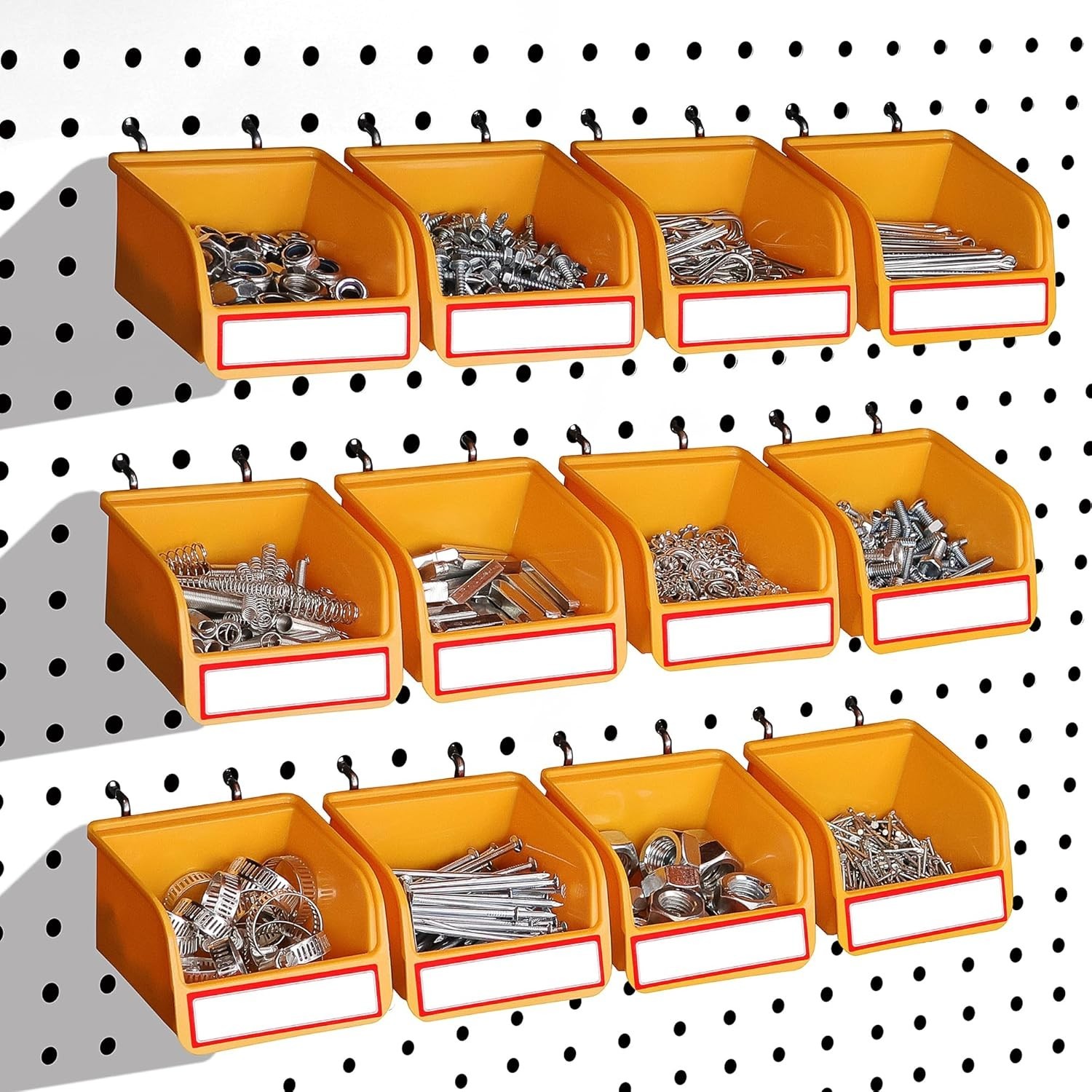 Pegboard Bins Organizer Set 12-Pack - Durable Storage Tray for Screws, Nuts, Bol