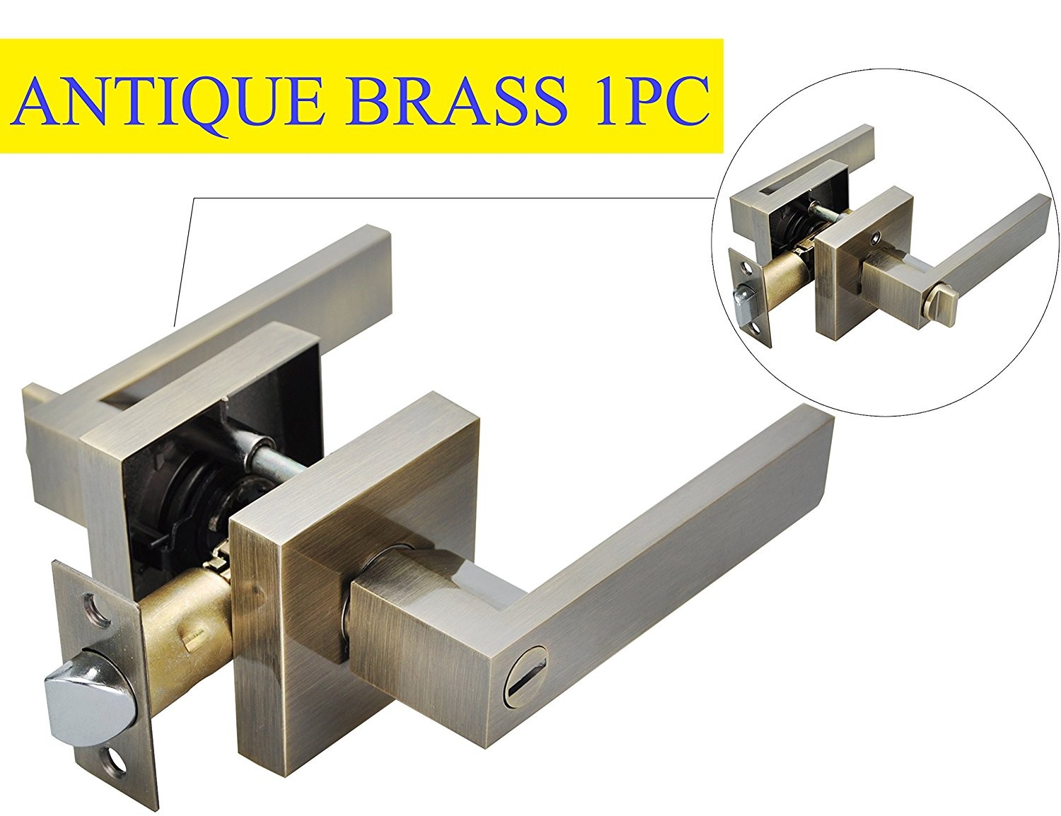 Privacy Bathroom Lever Lock Set Interior Door Lock Handle Antique Brass Bedroom
