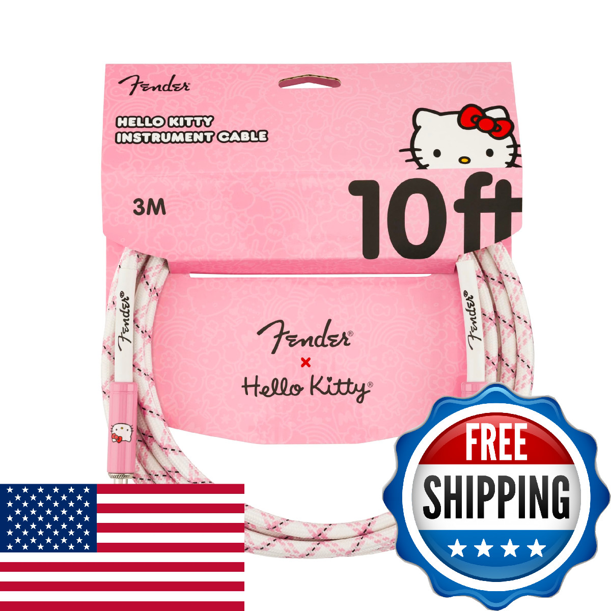Fender x Hello Kitty White/Pink Woven Cable 10'