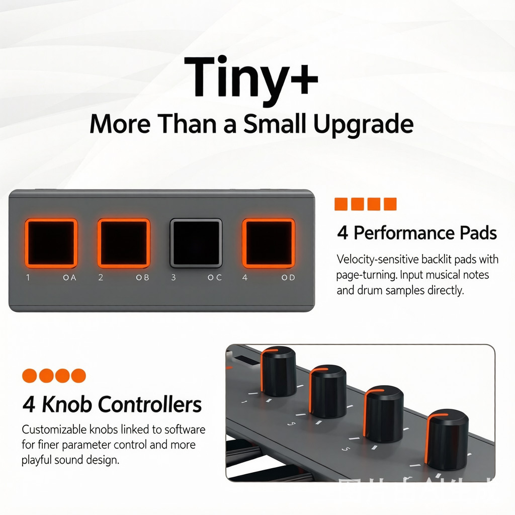 Midiplus TINY+ Portable USB MIDI Keyboard 32 Mini Key Drum Pad Travel Compact PC