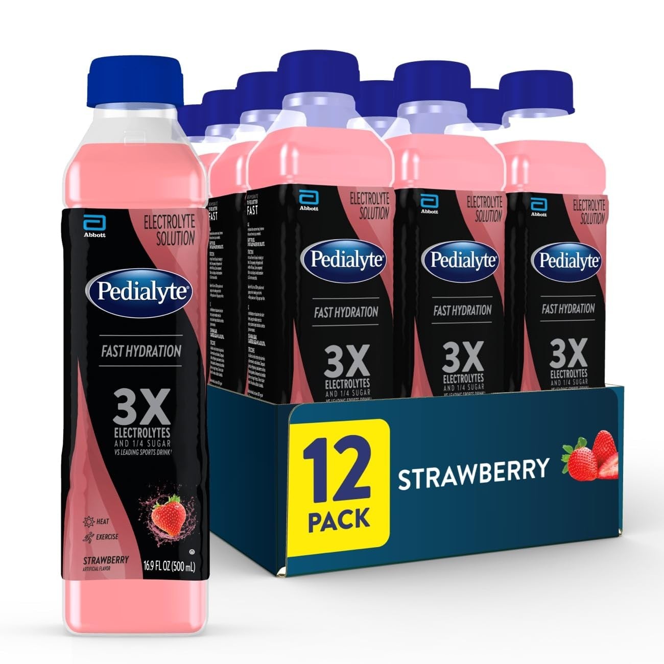 Pedialyte Electrolyte Solution, Strawberry, Hydration Drink, 12 bottles...