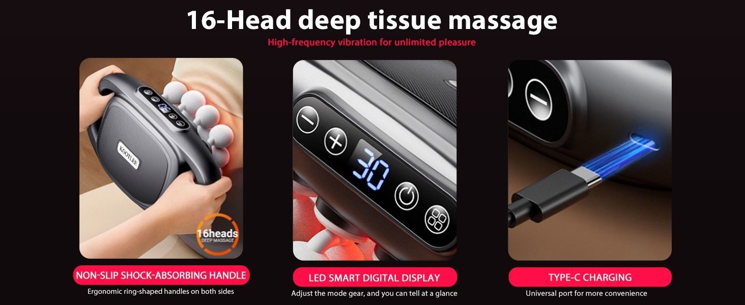 16-Head Massage Gun Set Deep Tissue Percussion Massager 3 Modes & 30 Intensity