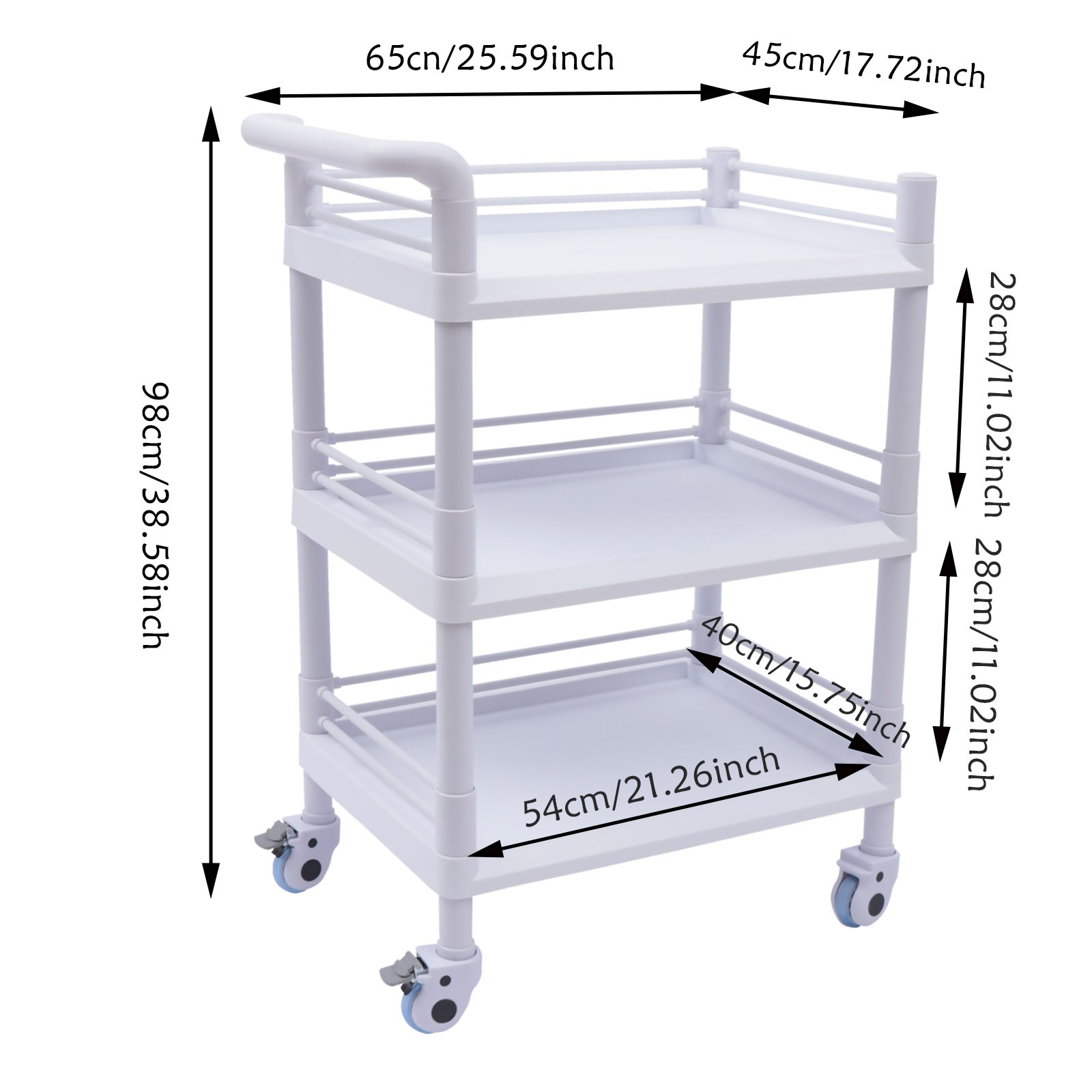 Mobile Utility Cart 3 Tier Rolling Storage Cart with Wheels for Spa Salon
